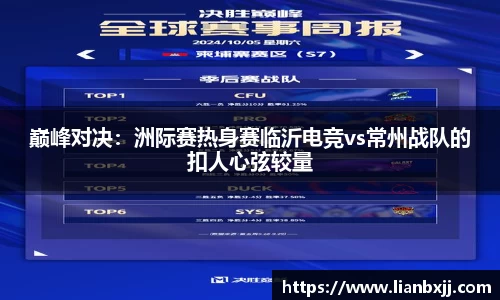 巅峰对决：洲际赛热身赛临沂电竞vs常州战队的扣人心弦较量